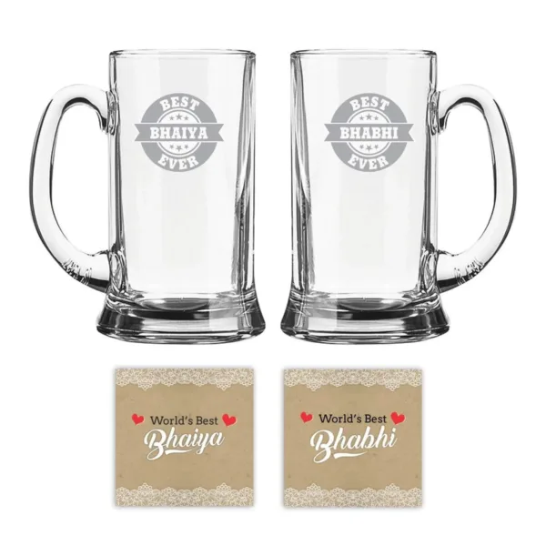 Best Bhaiya & Bhabhi  Ever Engraved Icon Beer Mug