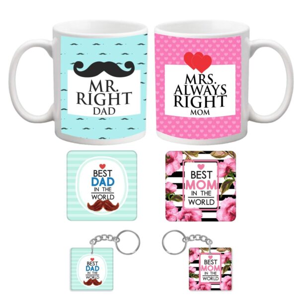 Birthday Gifts for Father 330 ml Mr Right Mrs Always Right Mom Dad Mug with 12x12 inches Cushion Cover,
