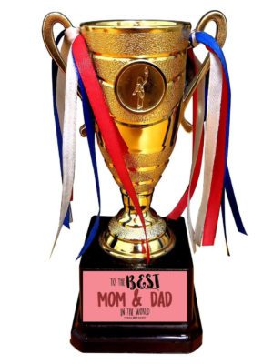 Mothers Day to The Best Mom and Dad in The World Printed Champions Award Trophy Birthday - Golden, Alloy