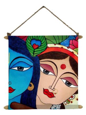 Sanctity Radha Krishna Poster Wall Painting Hanging Scroll Canvas 12 x 12 inches