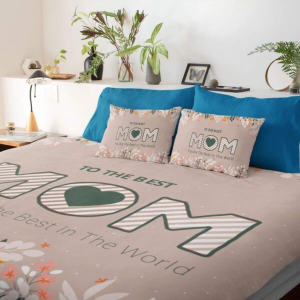 for Mother King Size Velvet Double Bedsheet with 2 Pillow Covers Birthday Present - Best Mom Ever - Brown