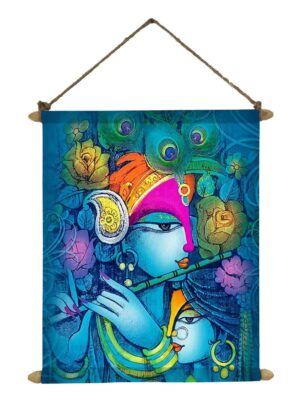 Divinity Radha Krishna Poster Wall Painting Hanging Scroll Canvas 12 x 12 inches