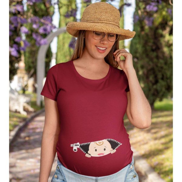 Maternity T-Shirts - Unique Design Baby Watching From Stomach