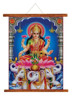 15x20 inches Goddess Lakshmi Wall Painting Hanging Canvas Scroll Poster