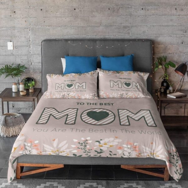 for Mother King Size Velvet Double Bedsheet with 2 Pillow Covers Birthday Present - Best Mom Ever - Brown