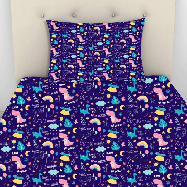 Birthday Gifts Velvet Designer Kids Cute Magical Unicorns Printed Single Bedsheet (65x100 Inches/250TC) with 1 Matching