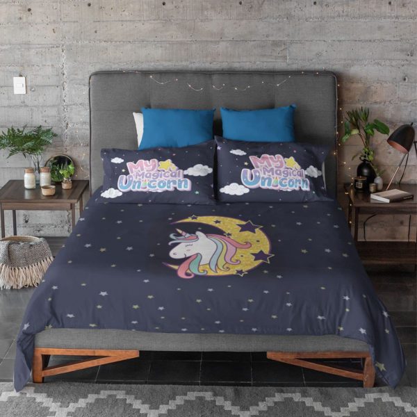 Birthday Gifts Velvet Designer Kids My Magical Unicorn Printed Double King Size Bedsheet (100x100 Inches/250TC) with 2