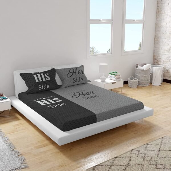 Gifts His Her Side Love Couple Double Bedsheet with 2 Pillow Covers - Multi