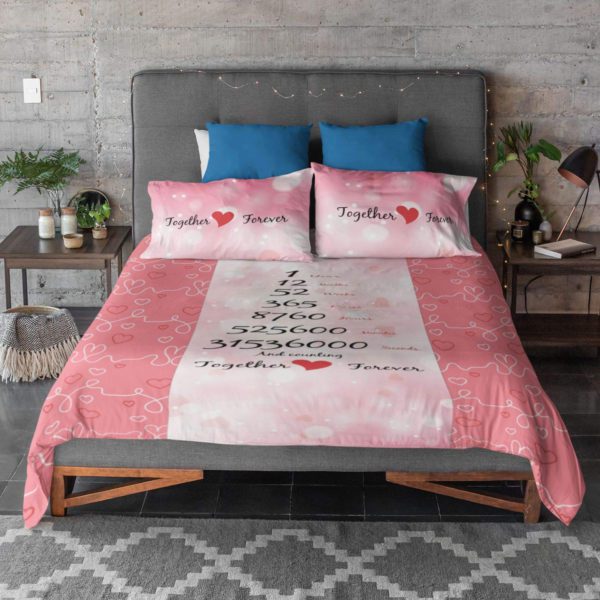 Velvet Modern 1st Year Together Forever Printed Bedsheet for Couple with 2 Pillow Covers - Pink