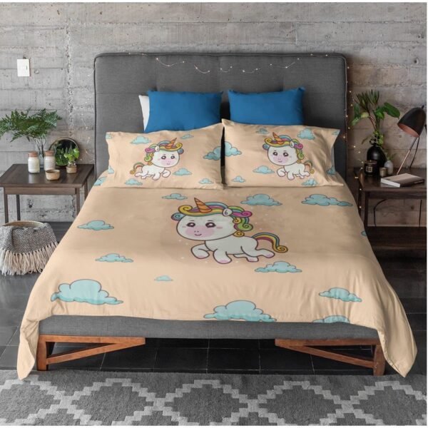 Birthday Gifts Velvet Designer Kids Cute Baby Unicorn Printed Double King Size Bedsheet (100x100 Inches/250CT) with 2