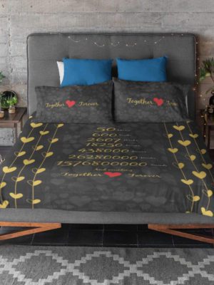 50 Years Together Forever Printed Bedsheet for Couple with 2 Pillow Covers - Black