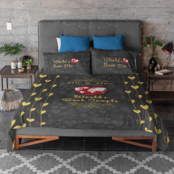 Birthday Gifts Love Couple Double Bedsheet with 2 Pillow Covers - Worlds Best Couple