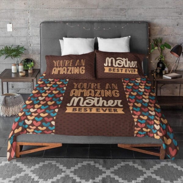 for Mother King Size Velvet Double Bedsheet with 2 Pillow Covers Birthday Present - Best Mom Ever - Brown