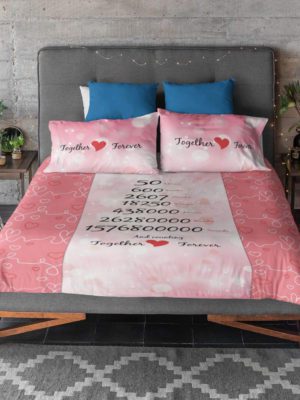 50 Years Together Forever Printed Bedsheet for Couple with 2 Pillow Covers - Pink