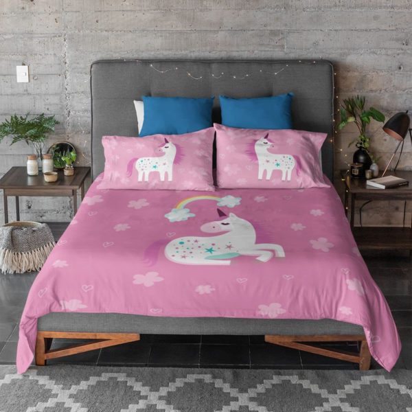 Birthday Gifts Velvet Designer Kids Dream Unicorn Printed Double King Size Bedsheet (100x100 Inches/250TC) with 2