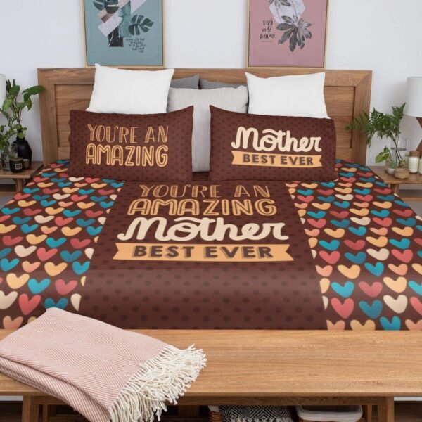 for Mother King Size Velvet Double Bedsheet with 2 Pillow Covers Birthday Present - Best Mom Ever - Brown