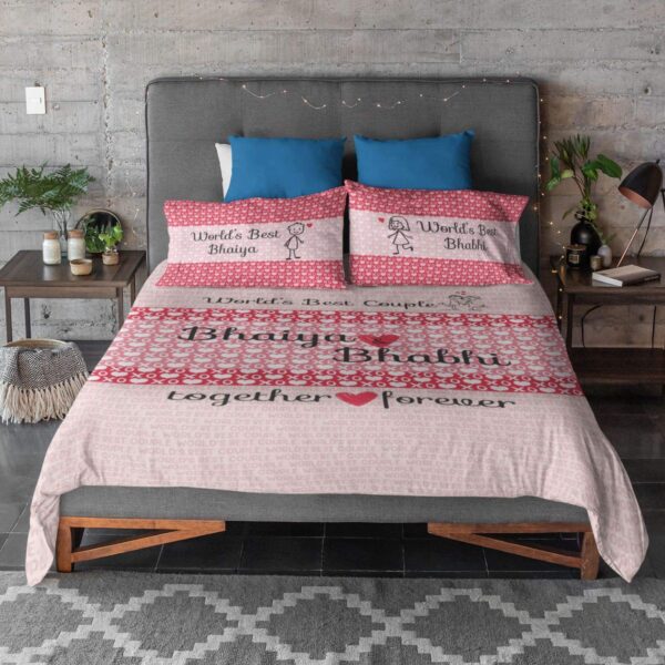 Printed Bedsheet with 2 Pillow Covers - Worlds Best Bhaiya Bhabhi - Multi