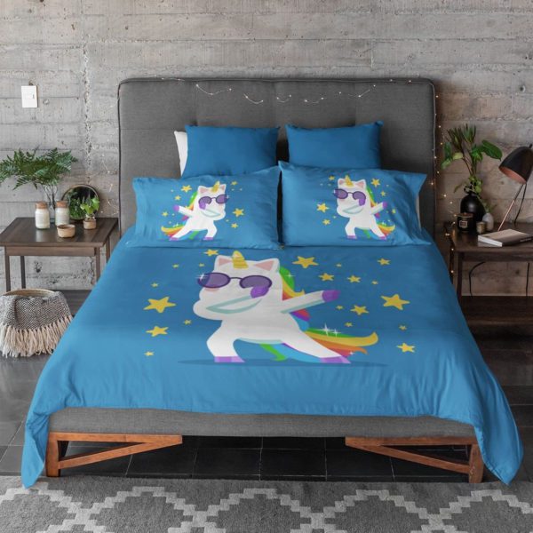 Birthday Gifts Velvet Designer Kids Swag Baby Unicorns Printed Double King Size Bedsheet (100x100 Inches/250CT) with 2