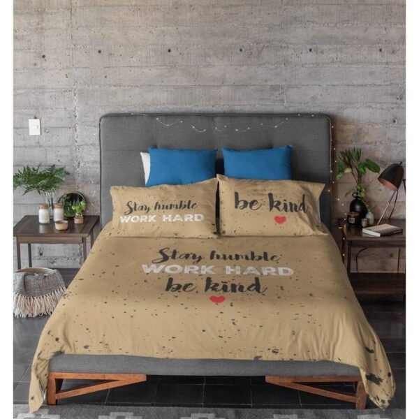 Stay Humble Work Hard be Kind Motivational Quotes King Size Double Bedsheet with 2 Pillow Covers_Peach, Motivational