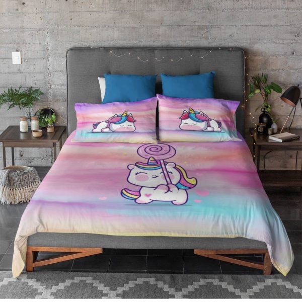 Birthday Gifts Velvet Designer Kids Unicorn Magical Printed Double King Size Bedsheet (100x100 Inches/250TC) with 2