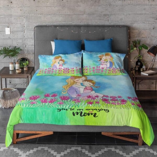 for Mother King Size Velvet Double Bedsheet with 2 Pillow Covers Birthday Present - Best Mom Ever - Brown