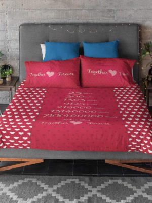 25 Years Together Forever Printed Bedsheet for Couple with 2 Pillow Covers - Red