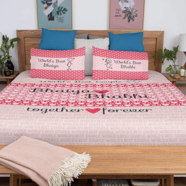 Printed Bedsheet with 2 Pillow Covers - Worlds Best Bhaiya Bhabhi - Multi