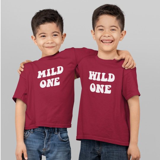 Mild One Wild One Cotton Printed Siblings T-Shirts for Brothers