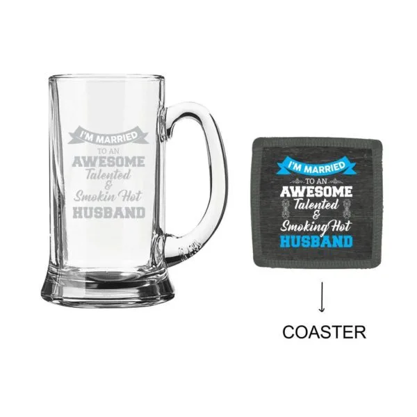 Awesome Talented Smoking Hot Husband Engraved Beer Mug