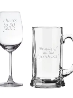 Cheers 50th Marriage Wedding Anniversary Beer Mug Wine Combo