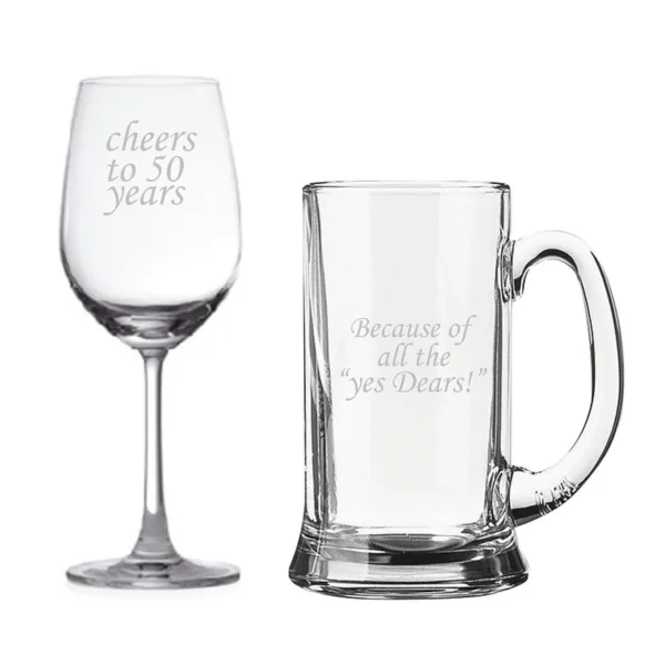 Cheers 50th Marriage Wedding Anniversary Beer Mug Wine Combo