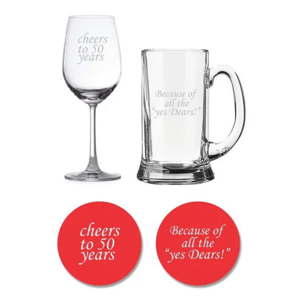 Cheers 50th Marriage Wedding Anniversary Beer Mug Wine Combo