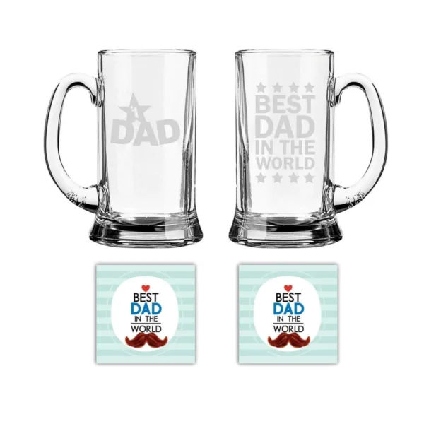 Dad & Best dad in The World  Engraved Beer Mug Combo