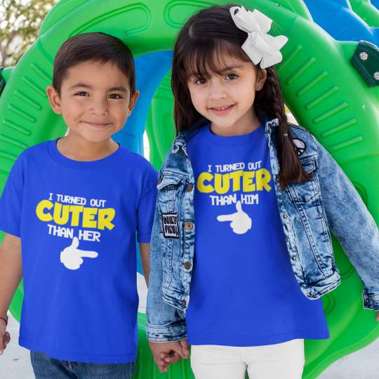 Turned Out Cuter Him Her Printed Cotton T-Shirt's