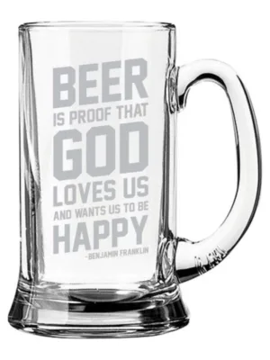 Beer Proof God Love Us Happy Engraved Beer Mug