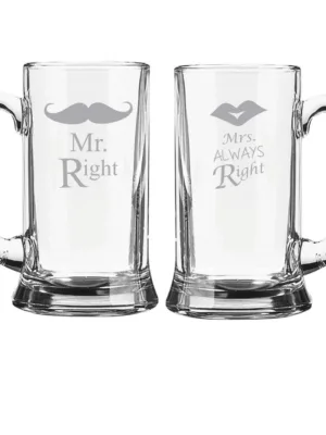 Mr. Mrs Right Couple Engraved Beer Mug