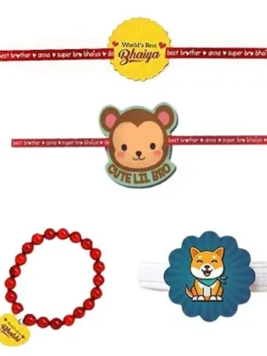 World Best Bhaiya & World Best Bhabhi   Family Rakhi with Cute Lil Bro Kids  rakhi  & a Ribbon Combo pack of - 4