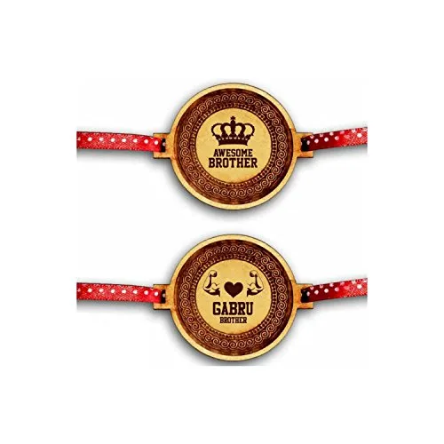 Awesome Brother & Gabru Brother Engraved Rakhi for Brothers Combo - Set of 2