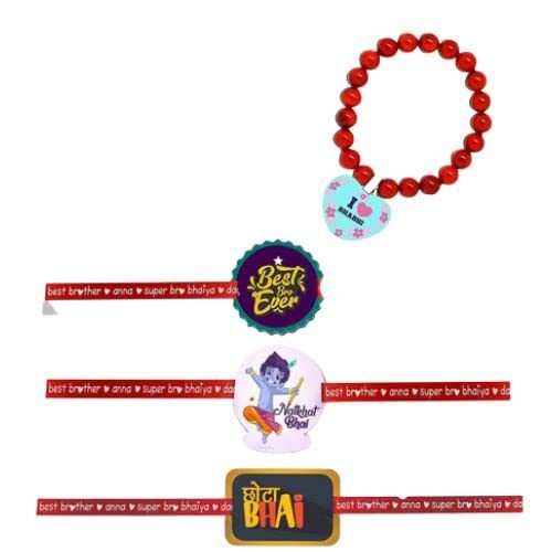 TheYaYaCafe Family Rakhi Gifts Printed, Rakhi Set of 4, Bhaiya Bhabhi and Kid Rakhi