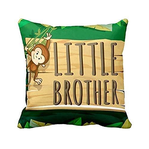 TheYaYaCafe Rakhi Gifts 12X12 inches Canvas Cotton Cushion Cover Little Monkey Brother Printed Raksha Bandhan, Green