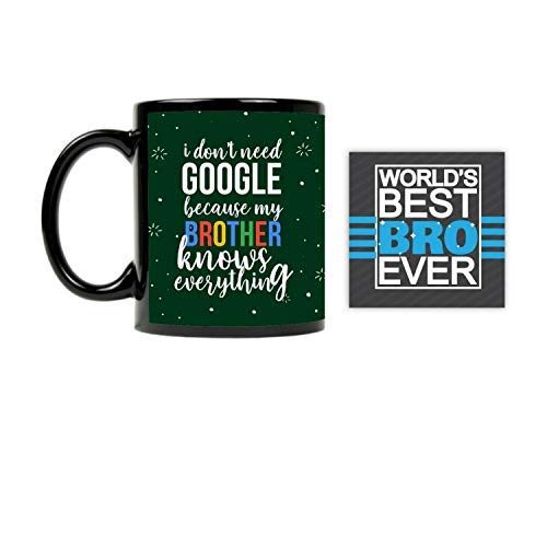 Google My Brother Knows Everything Ceramic Printed Mug, Coaster with Rakhi Combo - Multicolor, 330 ml, Set of 3