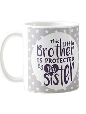Birthday and Rakhi Combo, Little Brother is Protected by Big Sister Ceramic Mug, Coaster (White)