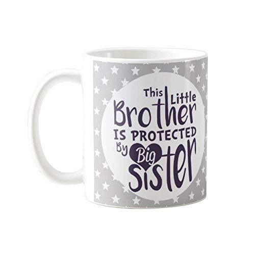 Birthday and Rakhi Combo, Little Brother is Protected by Big Sister Ceramic Mug, Coaster (White)
