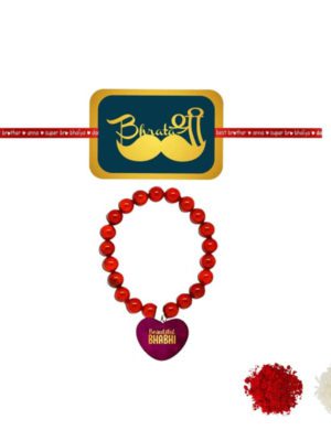 Moustache Bhratra shree & Beautiful Bhabhi  Beads Rakhi Combo Set of 2