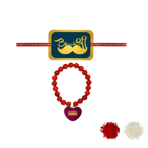 Moustache Bhratra shree & Beautiful Bhabhi  Beads Rakhi Combo Set of 2