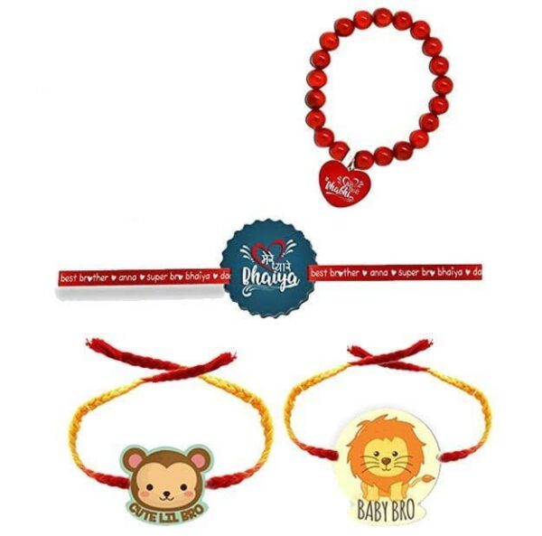 TheYaYaCafe Family Rakhi Gifts Printed, Rakhi Set of 4, Bhaiya Bhabhi and Kid Rakhi