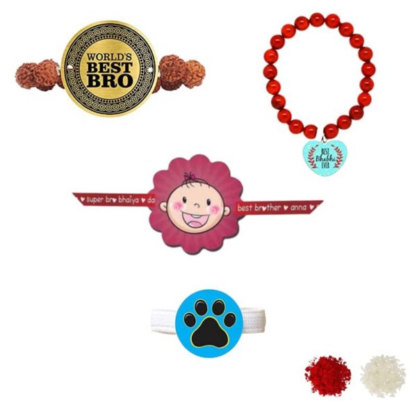 World Best Bro & Best Bhabhi ever family Rakhi with kids rakhi & Blue Ribbon Combo pack of 3