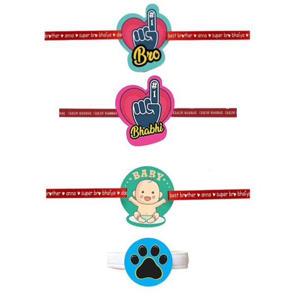 No.1 Bro & No.1 Bhabhi   Family Rakhis  with kids rakhi & Ribbon  Combo pack of - 3
