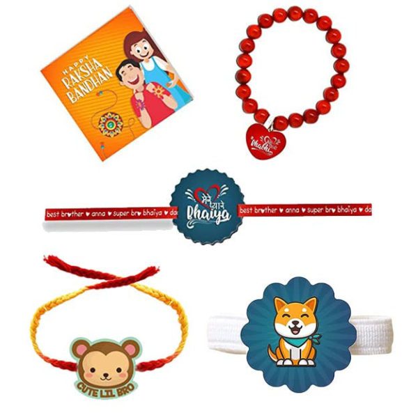 Mere Pyara Bhaiya & Mere Pyare Bhabhi  Family Rakhi with Cute Lil Bro  Kids  rakhi  & a Ribbon Combo pack of - 4