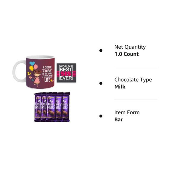 YaYa Cafe Birthday Rakhi Gift Combo for Sister is a Gift to Heart Friend for Life Mug with 5 Dairy Milk Chocolates, Coaster Set